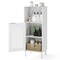 White Bathroom Storage Cabinet with Tempered Glass Door and Adjustable Shelves, Solid Wood Legs